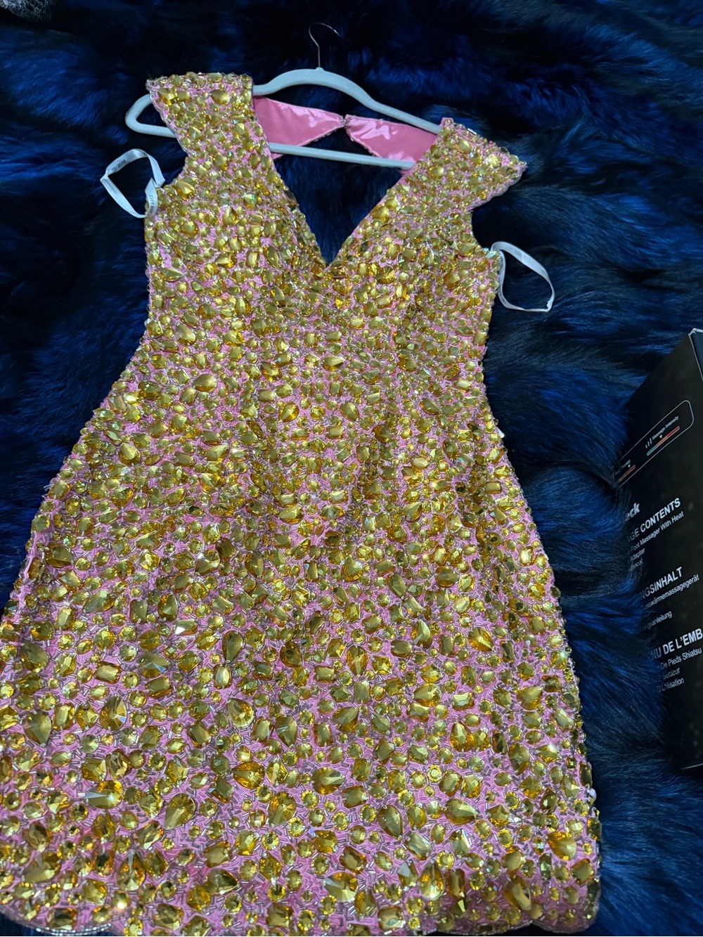 Sherri Hill Pink and Gold Jeweled V-Neck Formal Dress